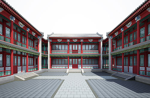 红桥北京四合院设计古建筑鸟瞰图展示